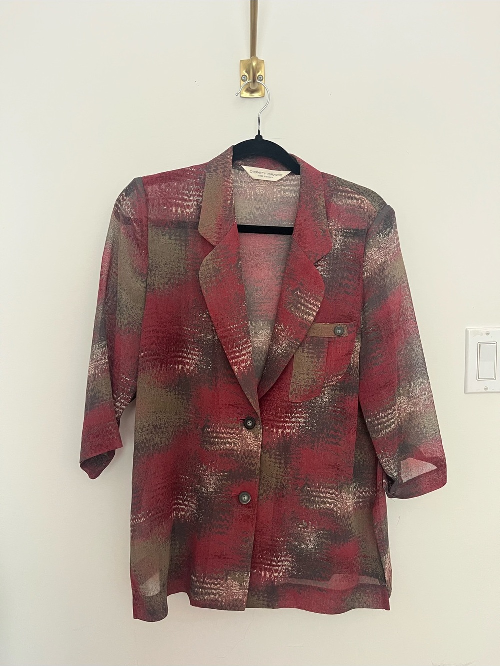 Women's Red Patterned Blazer Jacket